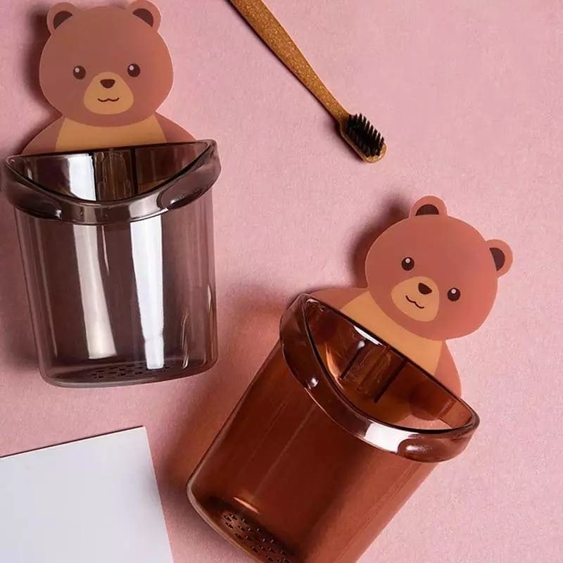 Wall Mounted Bear Toothbrush Holder Cup, Punch Free Storage Rack, Cute Bear Punch Free Bathroom Storage Box, Bathroom Supplies Organizer Wall Mounted Bear Toothbrush Holder Cup, Punch Free Storage Rack, Cute Bear Punch Free Bathroom Storage Box, Bathroom Supplies Organizer